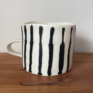 Jennifer Graham Striped Mug Ceramic White Black Coffee Tea Artisan Canada